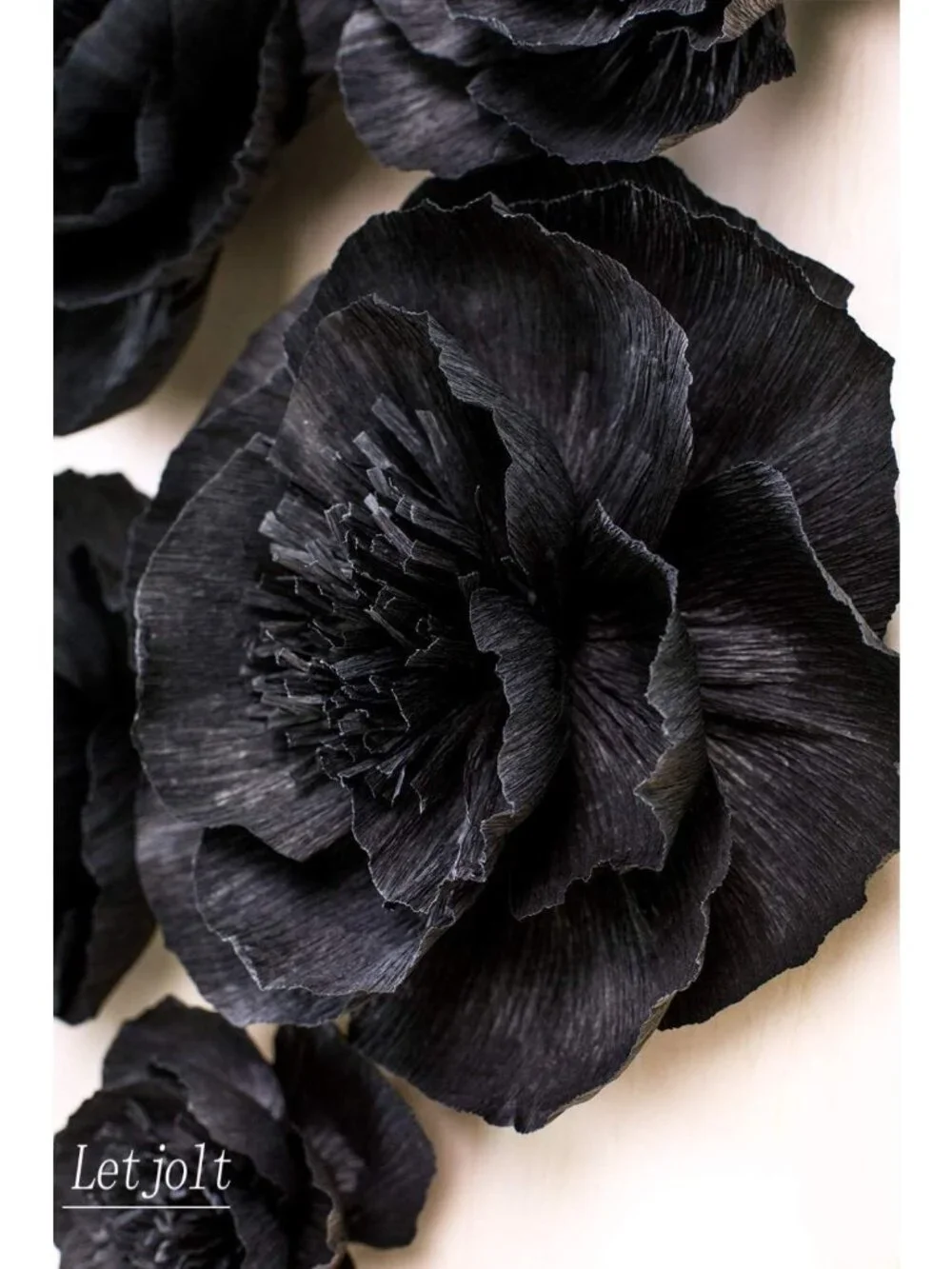 3D Black Paper Flower Wall Decor - Set of 6 | Wedding, Baby Shower, Bridal